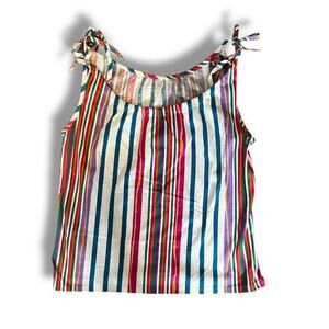 Vintage Multicolor Striped Tank Top 90s Cotton Tie Shoulder Blouse